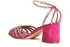 SANDALO A GABBIA LACCIO ALLA CAVIGLIA IN MICROFIBRA E STRASS