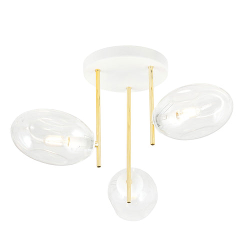 Plafoniera Contemporanea Argo 3 Luci In Acciaio Bianco E Diffusori Vetro E Oro