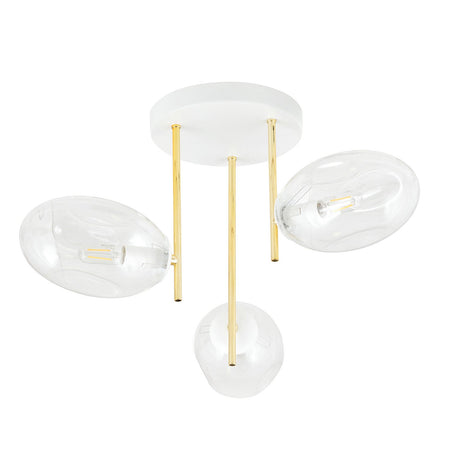 Plafoniera Contemporanea Argo 3 Luci In Acciaio Bianco E Diffusori Vetro E Oro