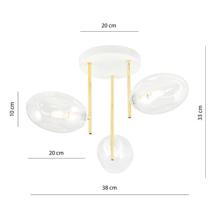 Plafoniera Contemporanea Argo 3 Luci In Acciaio Bianco E Diffusori Vetro E Oro