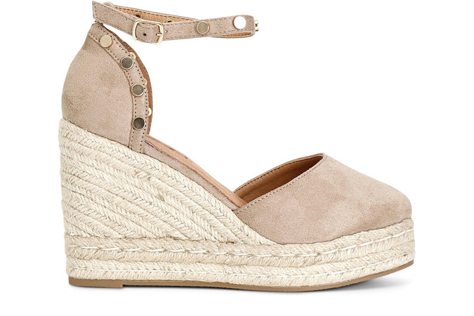 SANDALI IN TESSUTO CON BORCHIE SU ZEPPACORDA