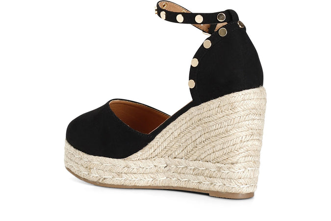 SANDALI IN TESSUTO CON BORCHIE SU ZEPPACORDA