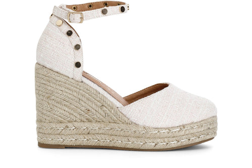 SANDALI IN TESSUTO CON BORCHIE SU ZEPPACORDA