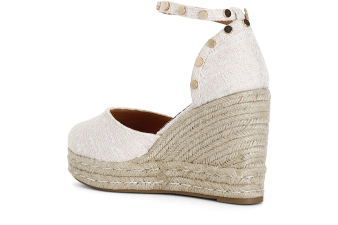 SANDALI IN TESSUTO CON BORCHIE SU ZEPPACORDA