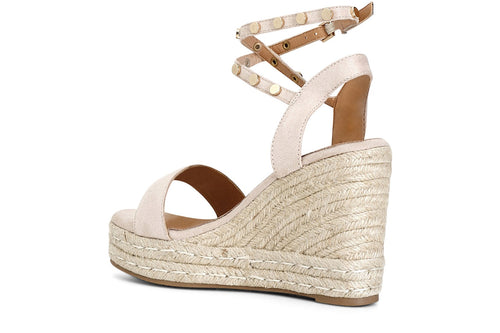 SANDALI IN TESSUTO CON BORCHIE SU ZEPPACORDA