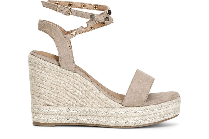 SANDALI IN TESSUTO CON BORCHIE SU ZEPPACORDA