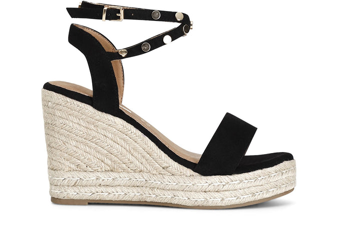 SANDALI IN TESSUTO CON BORCHIE SU ZEPPACORDA