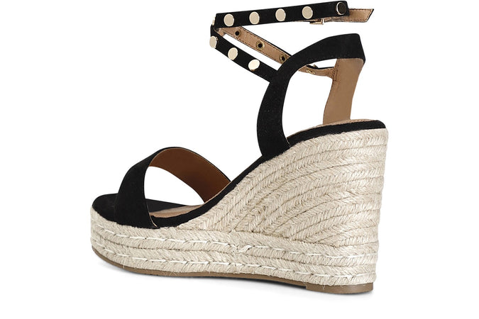 SANDALI IN TESSUTO CON BORCHIE SU ZEPPACORDA