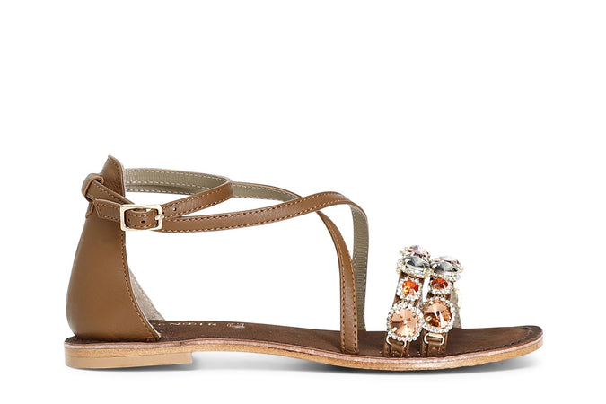 SANDALO INCROCIATO IN PELLE CON FASCIA ACCESSORI