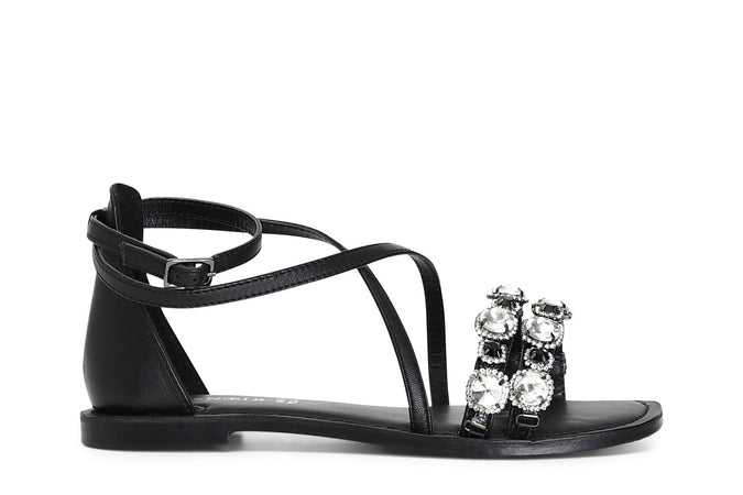 SANDALO INCROCIATO IN PELLE CON FASCIA ACCESSORI