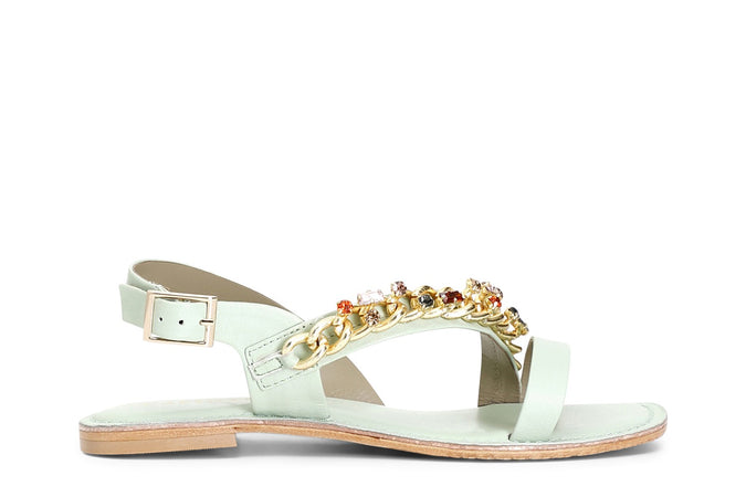 SANDALO ASIMMETRICO IN PELLE CON CATENA