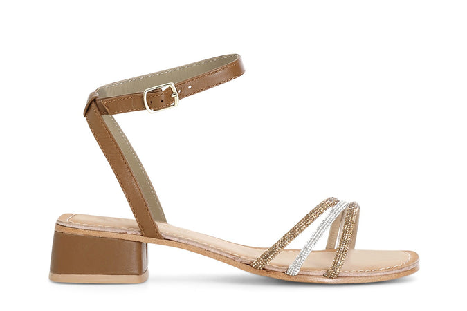 SANDALO IN PELLE CON STRASS MIGNON