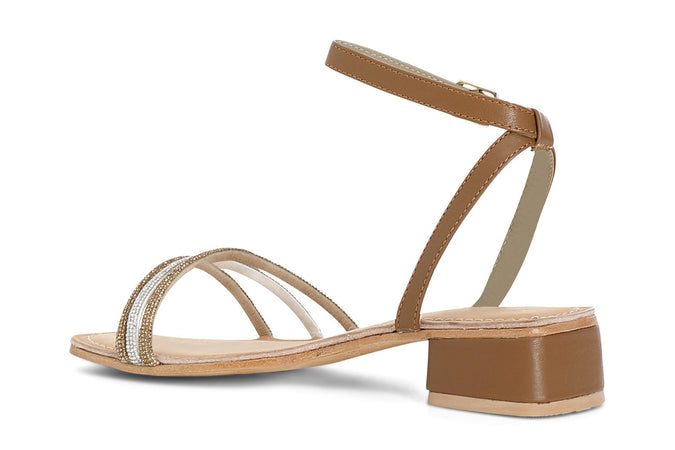 SANDALO IN PELLE CON STRASS MIGNON