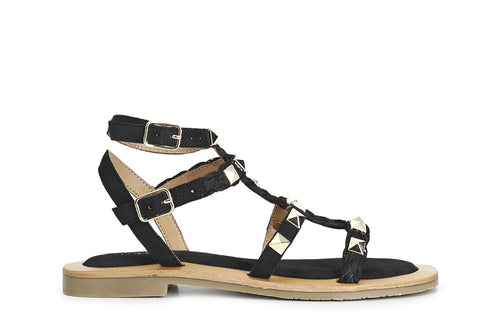 SANDALO GABBIA IN PELLE SCAMOSCIATA CONRAFFIA E BORCHIE