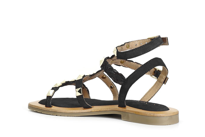 SANDALO GABBIA IN PELLE SCAMOSCIATA CONRAFFIA E BORCHIE