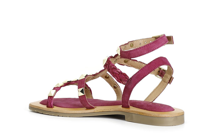 SANDALO GABBIA IN PELLE SCAMOSCIATA CONRAFFIA E BORCHIE