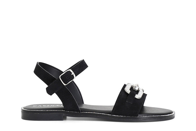 SANDALO IN PELLE SCAMOSCIATA CON ACCESSORIO GIOIELLO