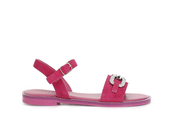 SANDALO IN PELLE SCAMOSCIATA CON ACCESSORIO GIOIELLO