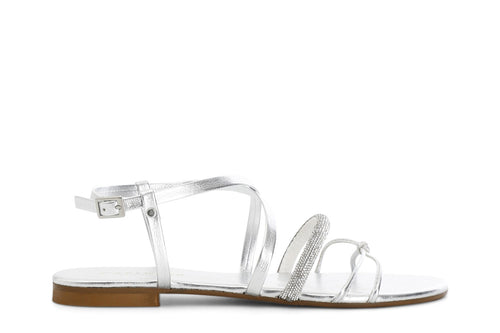 SANDALO METALLIZZATO CON INCROCIO E STRASS
