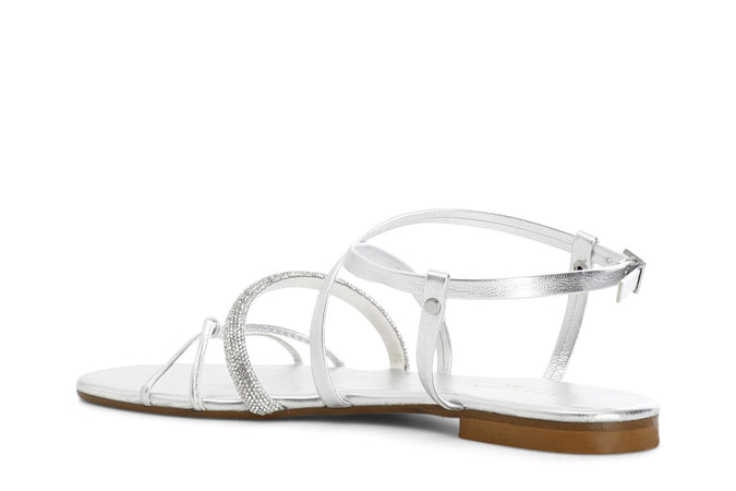 SANDALO METALLIZZATO CON INCROCIO E STRASS
