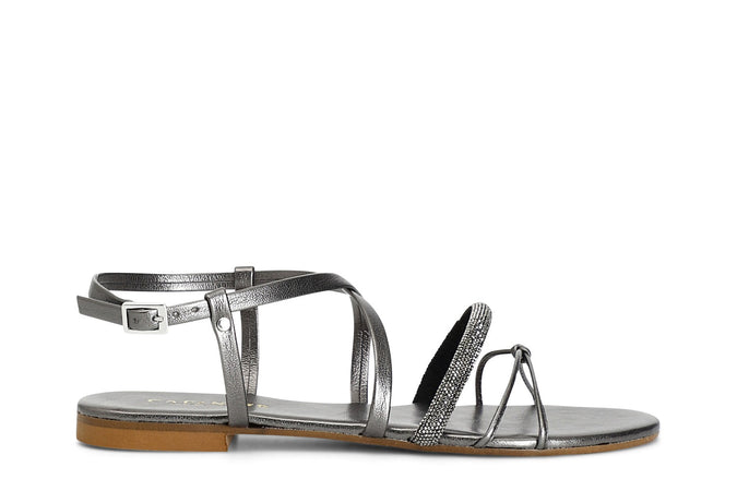 SANDALO METALLIZZATO CON INCROCIO E STRASS