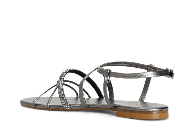 SANDALO METALLIZZATO CON INCROCIO E STRASS