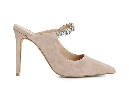 DECOLLETE IN PELLE SCAMOSCIATA APERTE DIETRO CON STRASS