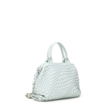 BAULETTO CON INTRECCIO IRREGOLARE E ACCESSORIO CN PENDENTE