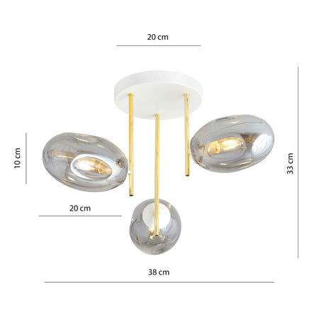 Plafoniera Contemporanea Argo 3 Luci In Acciaio Bianco Oro E Vetro Fumè