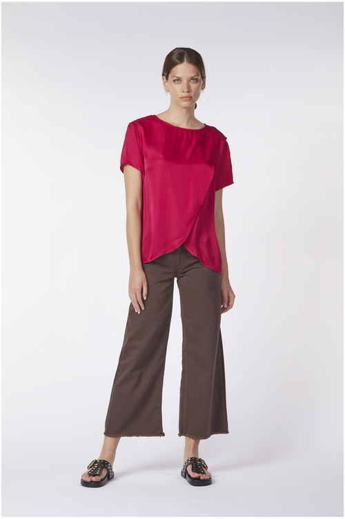 BLUSA BIMATERIALE INCROCIO DAVANTI