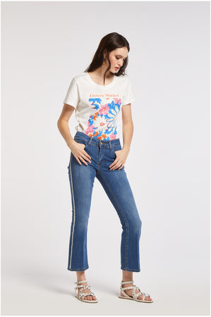 PANTALONE CROPPED FLARE CON STRAS