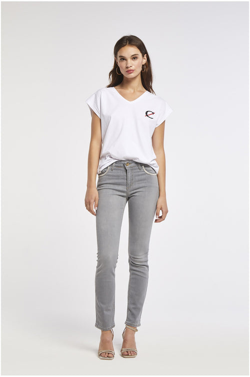 PANTALONE SLIM STRAS ALLE TASCHE