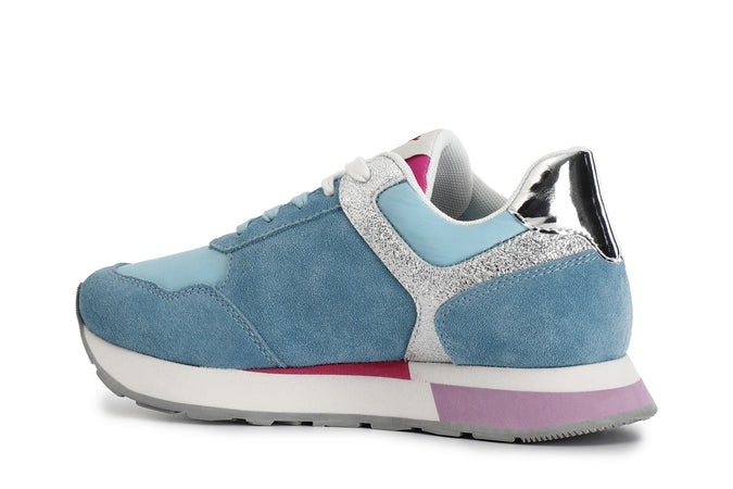 SNEAKERS IN PELLE SCAMOSCIATA E TESSUTOCON RIPORTI GLITTER