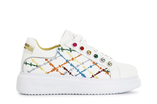 SNEAKERS CON RICAMO E STRASS COLORATI