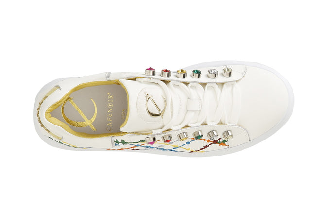 SNEAKERS CON RICAMO E STRASS COLORATI