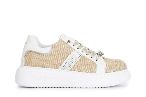 SNEAKERS IN RAFIA CON STRASS LATERALE EACCESSORI GIOIELLO LEVA E METTI