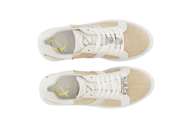 SNEAKERS IN RAFIA CON STRASS LATERALE EACCESSORI GIOIELLO LEVA E METTI