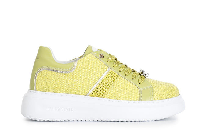 SNEAKERS IN RAFIA CON STRASS LATERALE EACCESSORI GIOIELLO LEVA E METTI