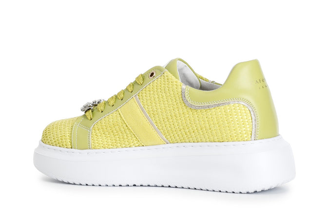 SNEAKERS IN RAFIA CON STRASS LATERALE EACCESSORI GIOIELLO LEVA E METTI