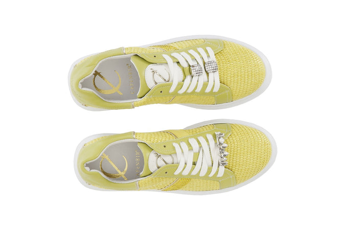 SNEAKERS IN RAFIA CON STRASS LATERALE EACCESSORI GIOIELLO LEVA E METTI