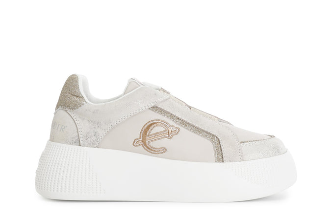 SLIPON IN PELLE SCAMOSCIATA LAMINATA CON RIPORTI GLITTER