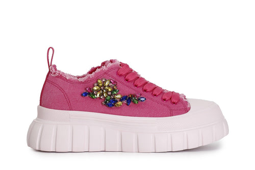 SNEAKER ALLACCIATA CON FRANGE AI BORDI E PATCH STRASS