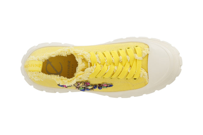 SNEAKER ALLACCIATA CON FRANGE AI BORDI E PATCH STRASS