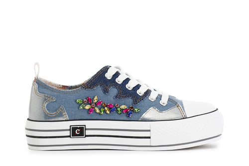 SNEAKERS MID IN TESSUTO CON PATCH STRASS