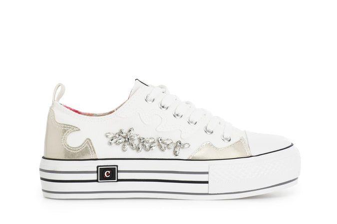 SNEAKERS MID IN TESSUTO CON PATCH STRASS