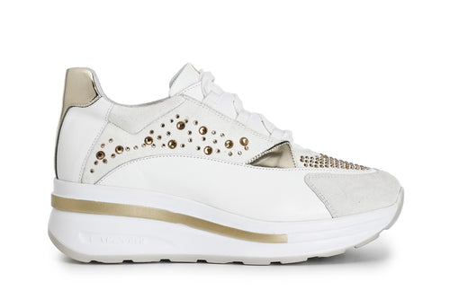 SNEAKERS IN PELLE E STRASS