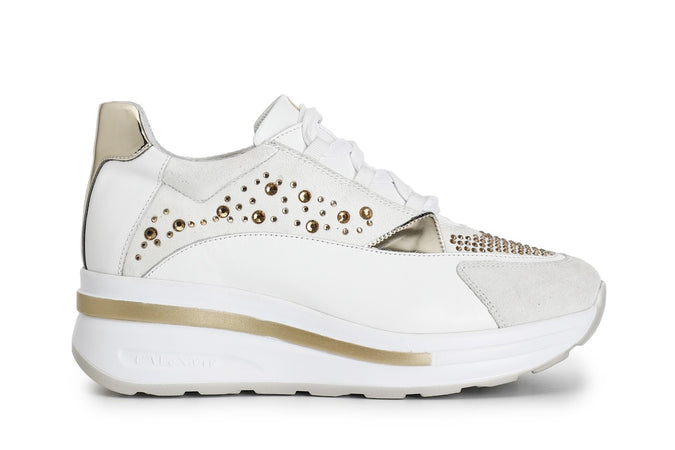 SNEAKERS IN PELLE E STRASS