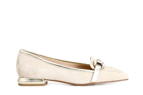 MOCASSINO IN PELLE SCAMOSCIATA CON MORSETTO STRASS