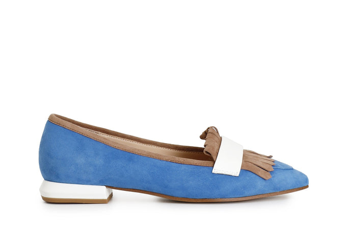 MOCASSINO IN PELLE SCAMOSCIATA CON FRANGIA