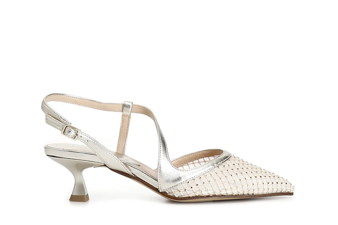 SCARPA APERTA DIETRO MODELLO ASIMMETRICO RETINA CON STRASS DAVANTI